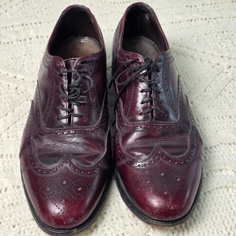 VTG Florsheim‎ Royal Imperial Burgundy Leather Wingtip Oxford Dress Shoes Mens 9